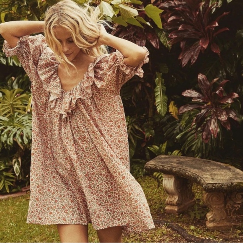 DÔEN Chime Ruffled Floral-Print Cotton Mini Dress | Size Small